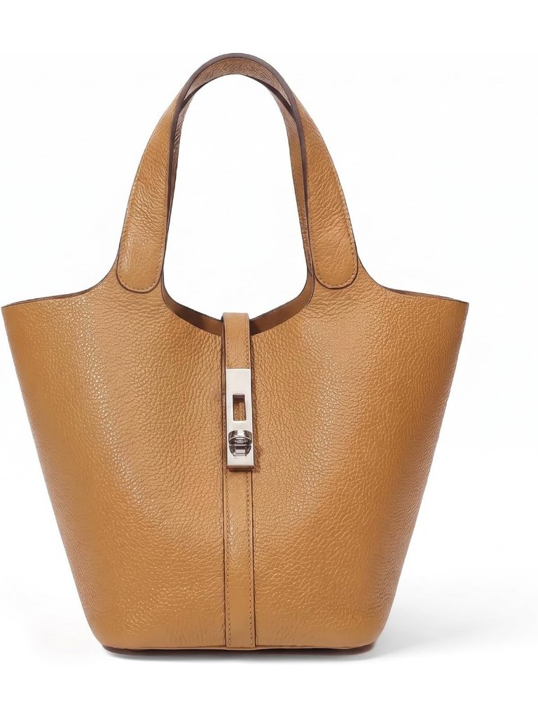 Stylish Vegan Leather Tote Bag For Women - Bucket Handbag With Detachable Purse